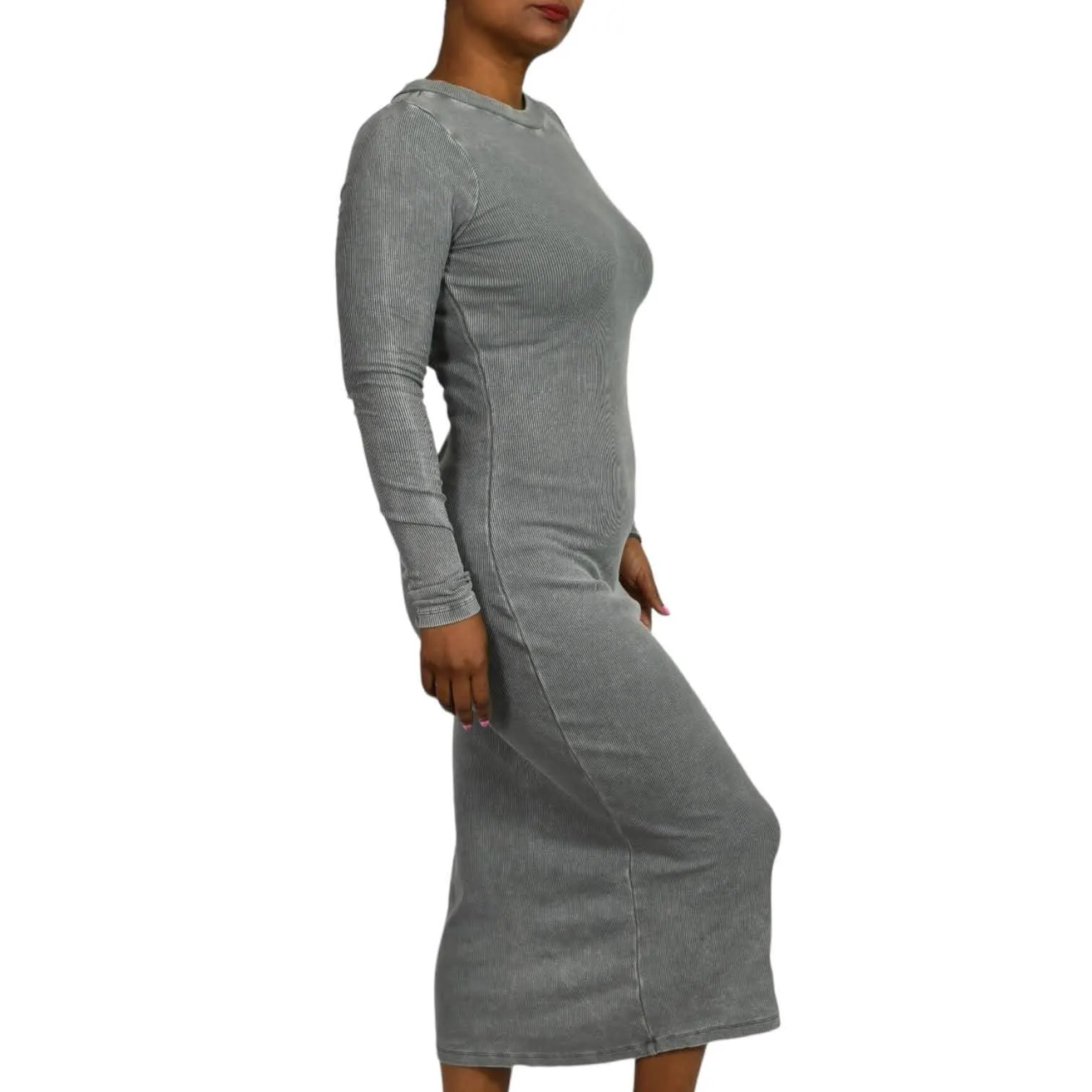 Young Fabulous Broke Dax Midi Dress Grey Ribbed Column Bodycon Slim Size Small