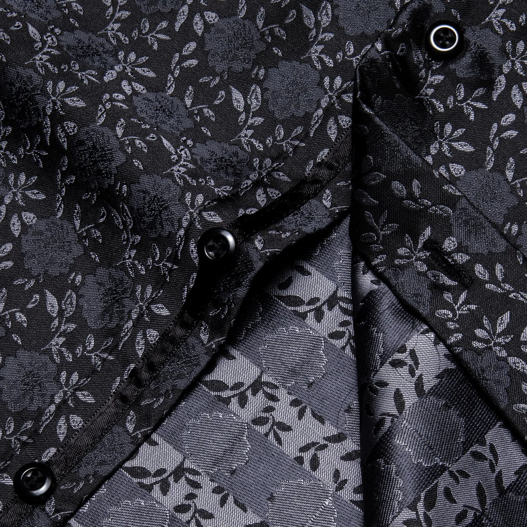 YourTies Men's Floral Shirt Long Sleeve Black Grey Jacquard Silk Shirt