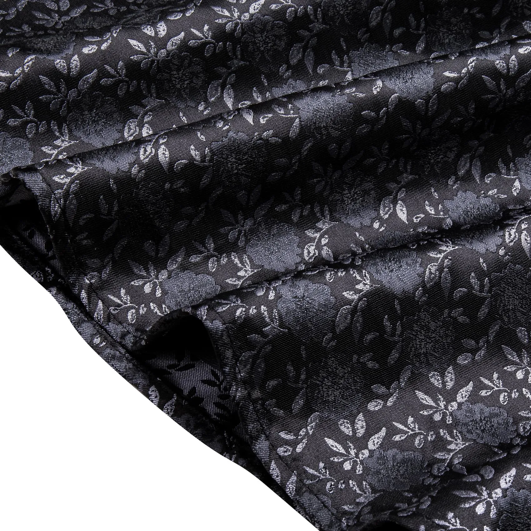 YourTies Men's Floral Shirt Long Sleeve Black Grey Jacquard Silk Shirt