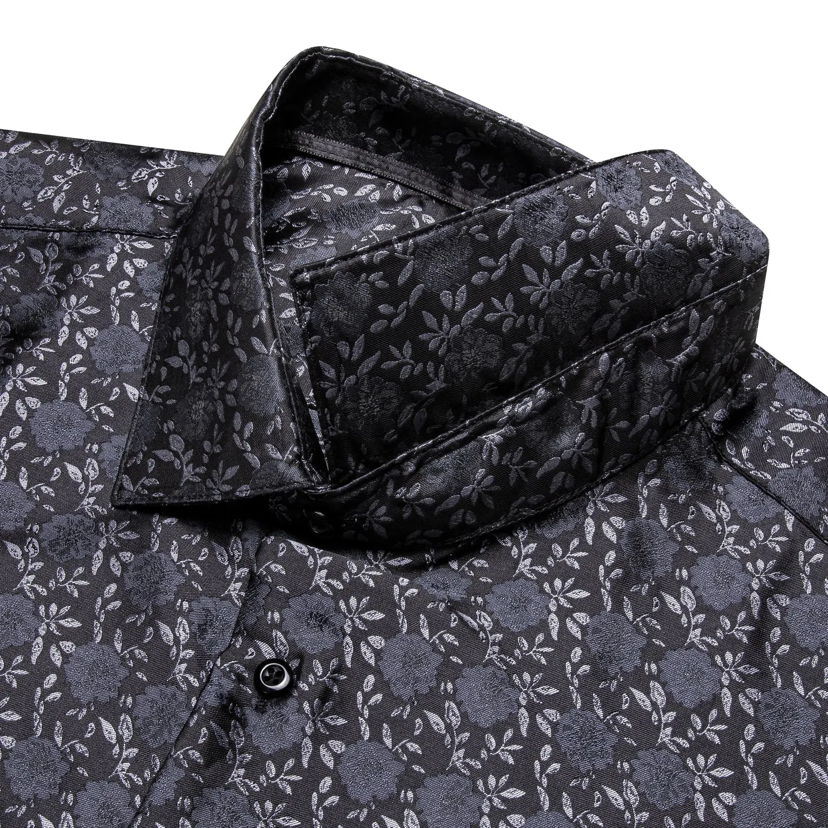 YourTies Men's Floral Shirt Long Sleeve Black Grey Jacquard Silk Shirt