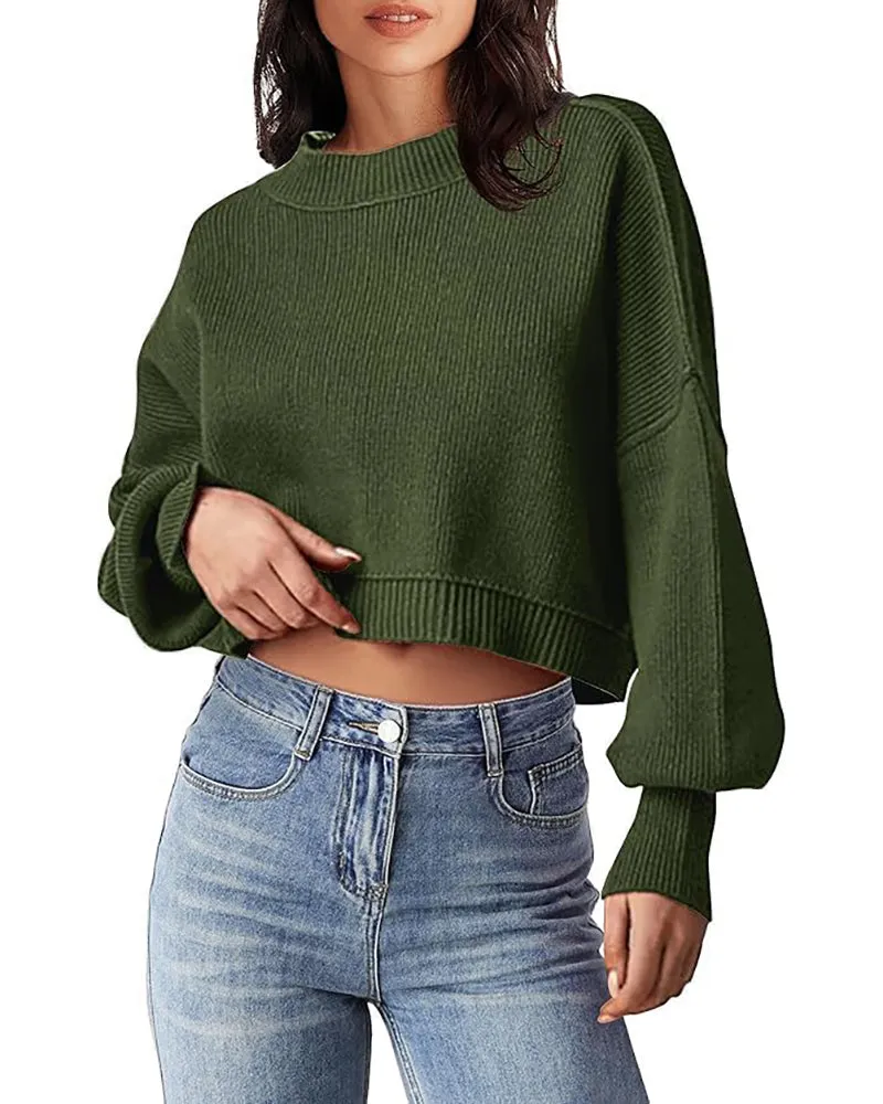 Zeagoo Womens 2024 Fall Crewneck Cropped Sweater