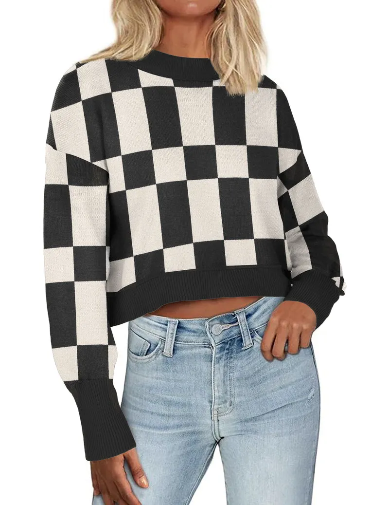 Zeagoo Womens 2024 Fall Crewneck Cropped Sweater