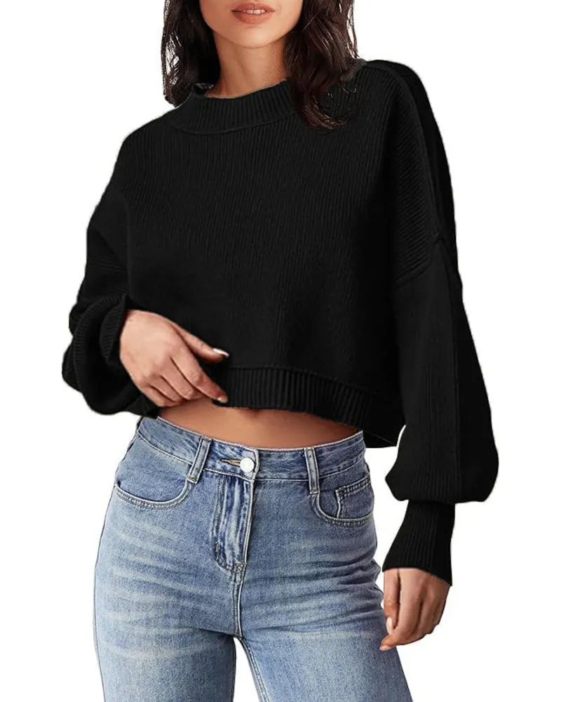 Zeagoo Womens 2024 Fall Crewneck Cropped Sweater