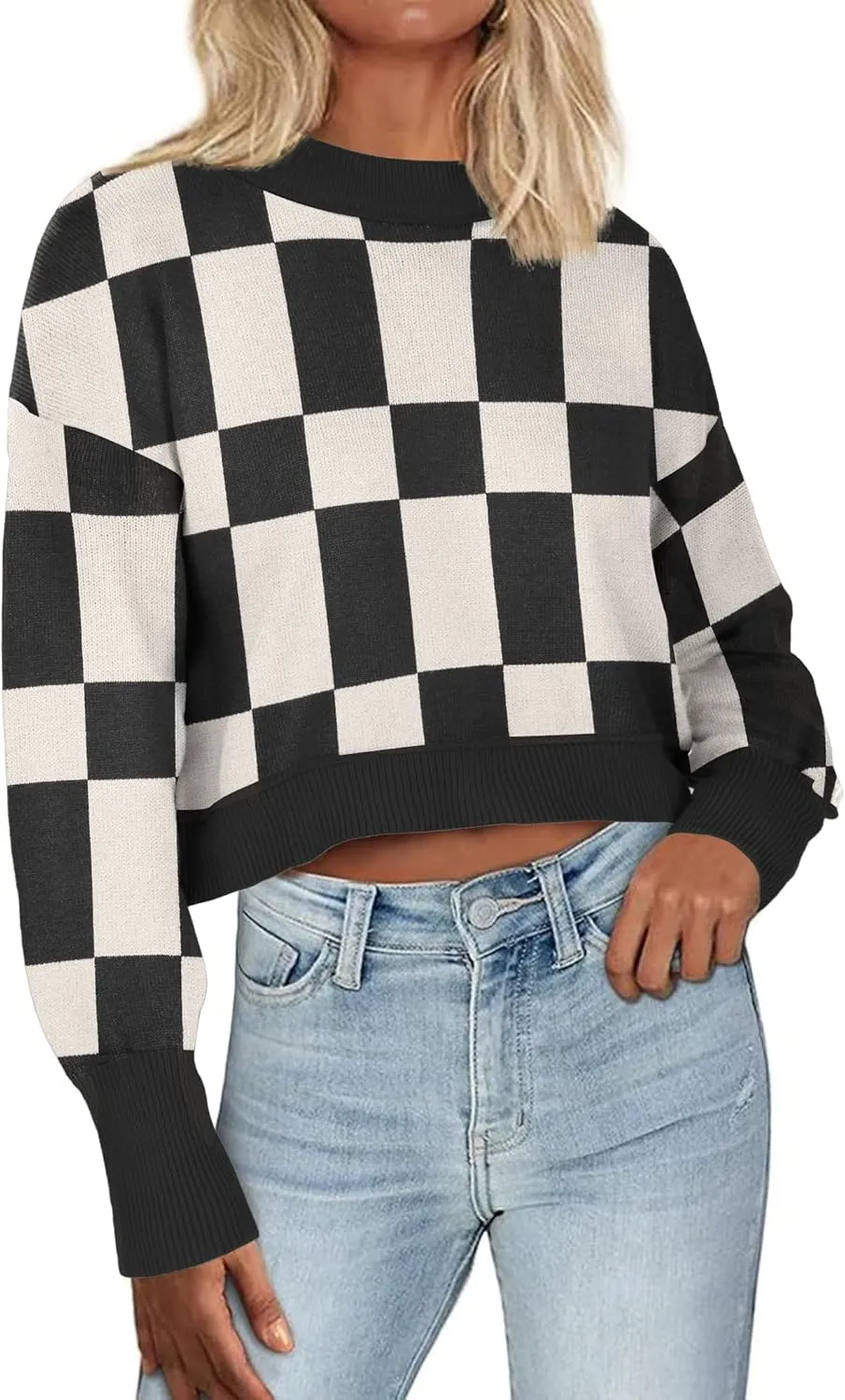 Zeagoo Womens 2024 Fall Crewneck Cropped Sweater