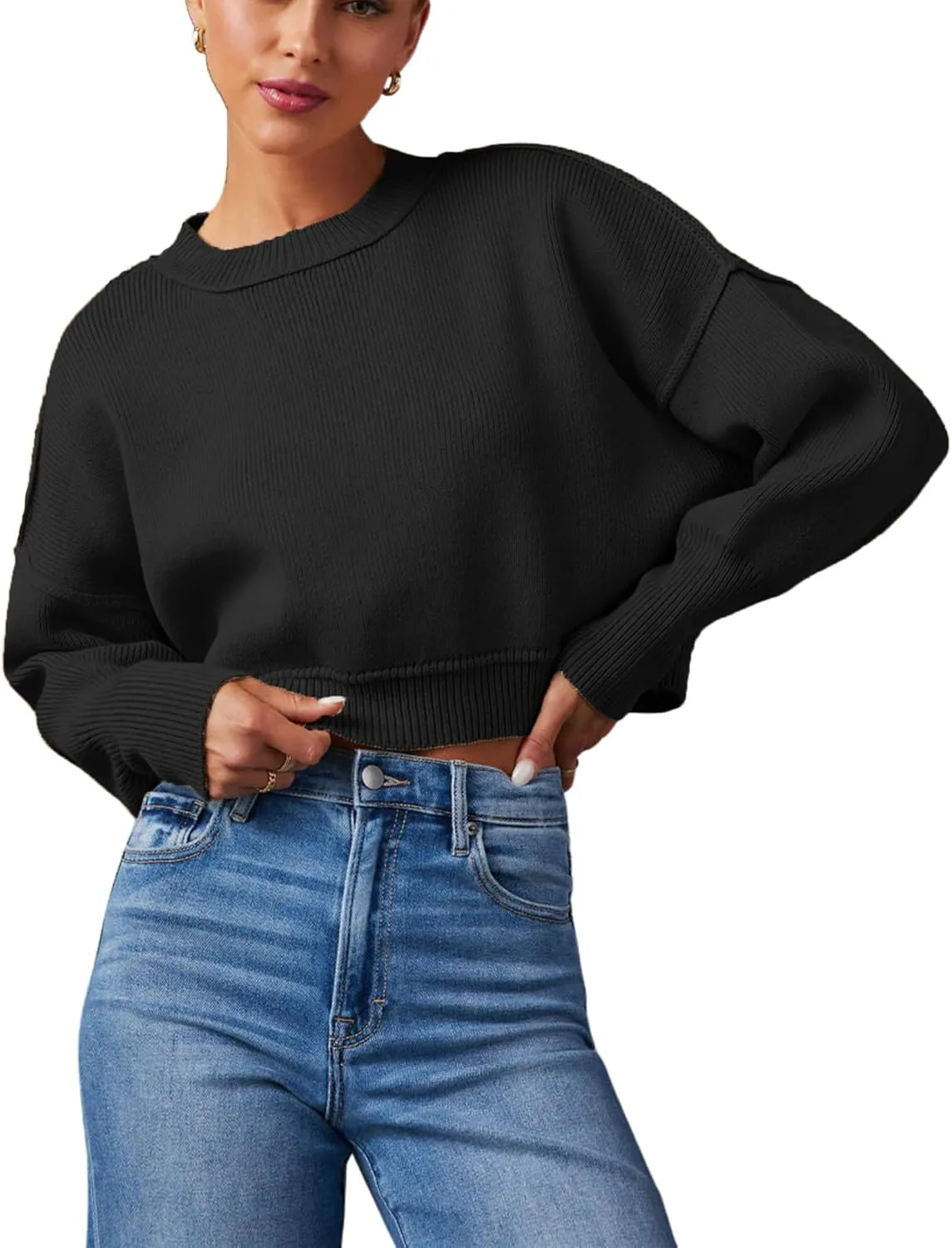 Zeagoo Womens 2024 Fall Crewneck Cropped Sweater