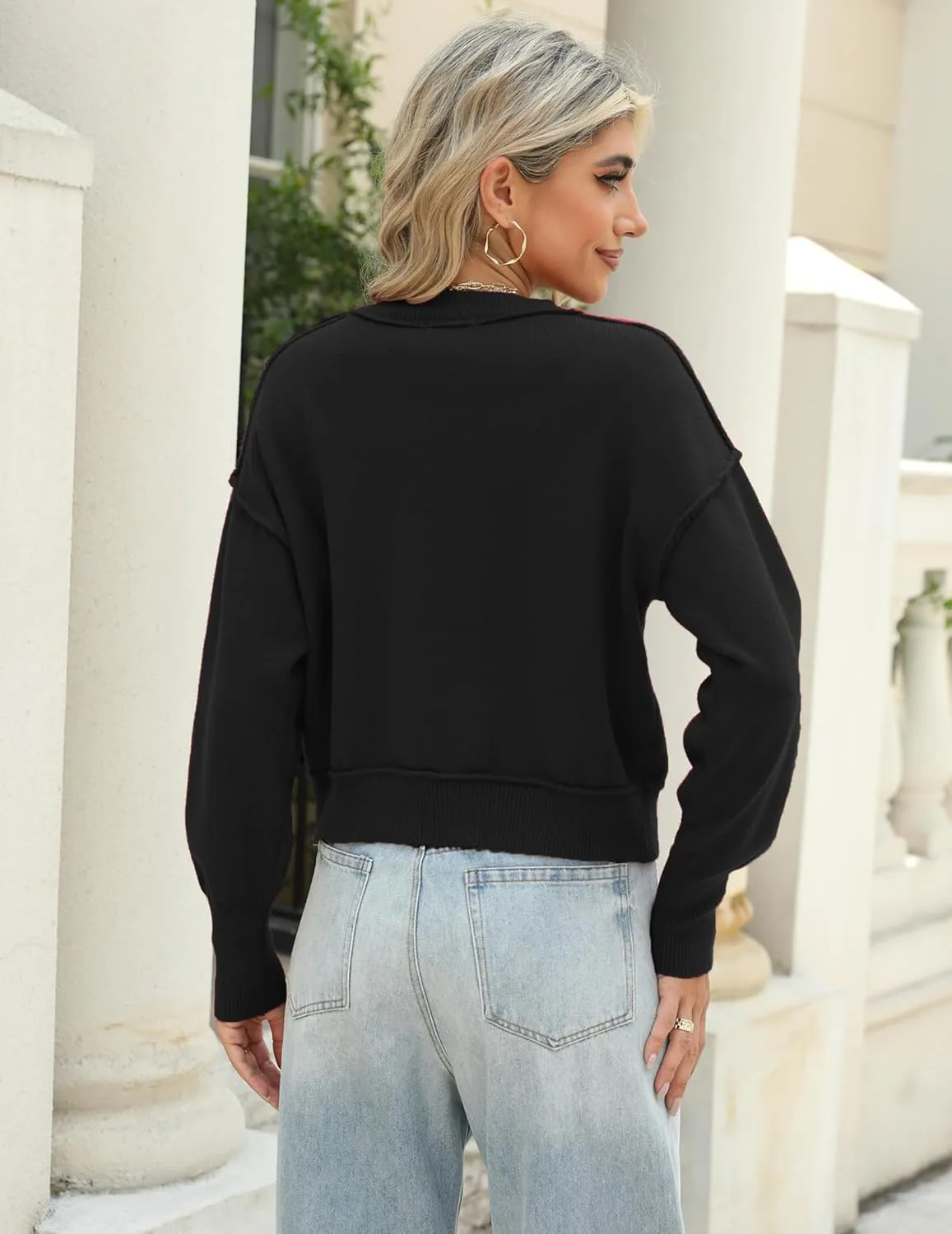 Zeagoo Womens 2024 Fall Crewneck Cropped Sweater