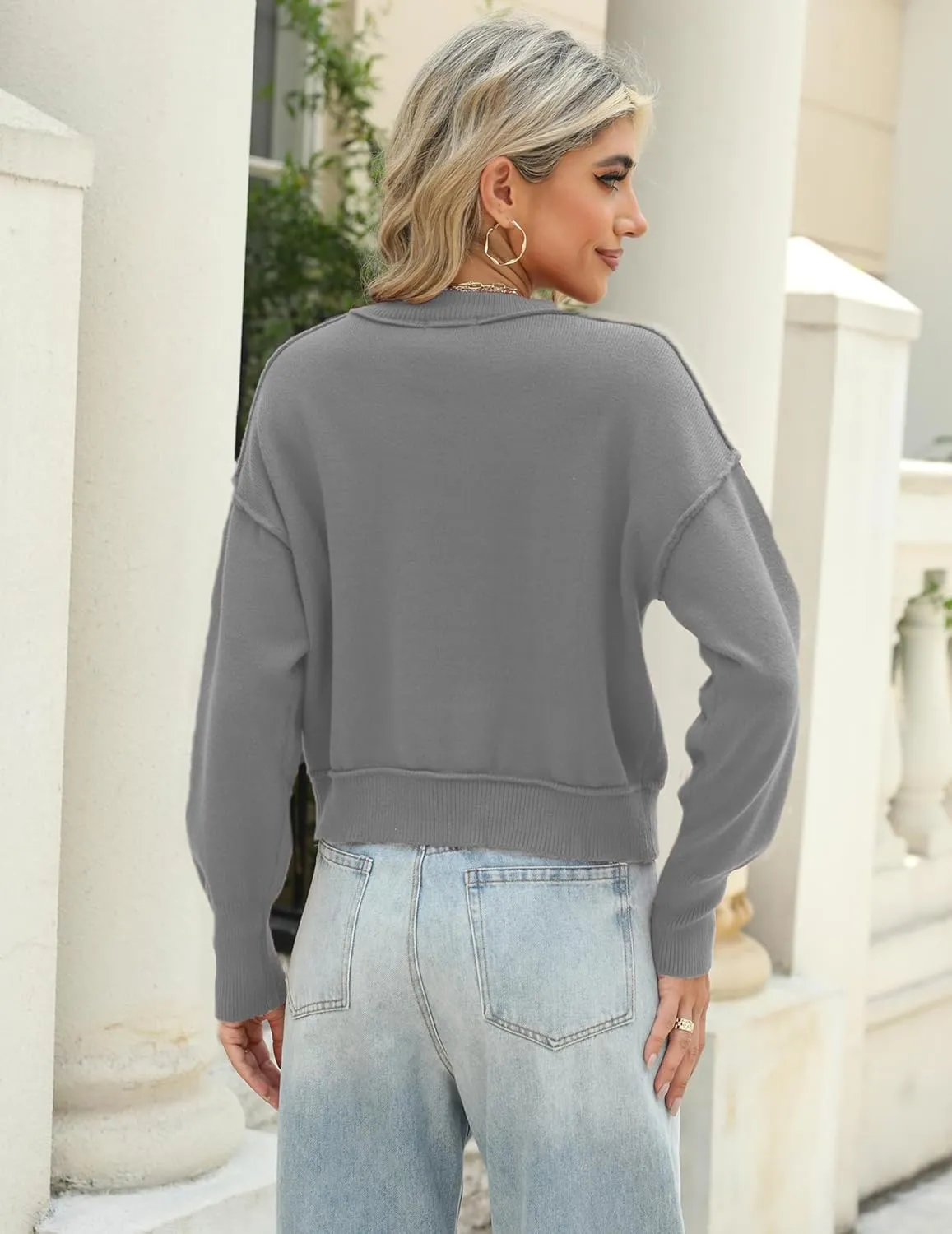 Zeagoo Womens 2024 Fall Crewneck Cropped Sweater