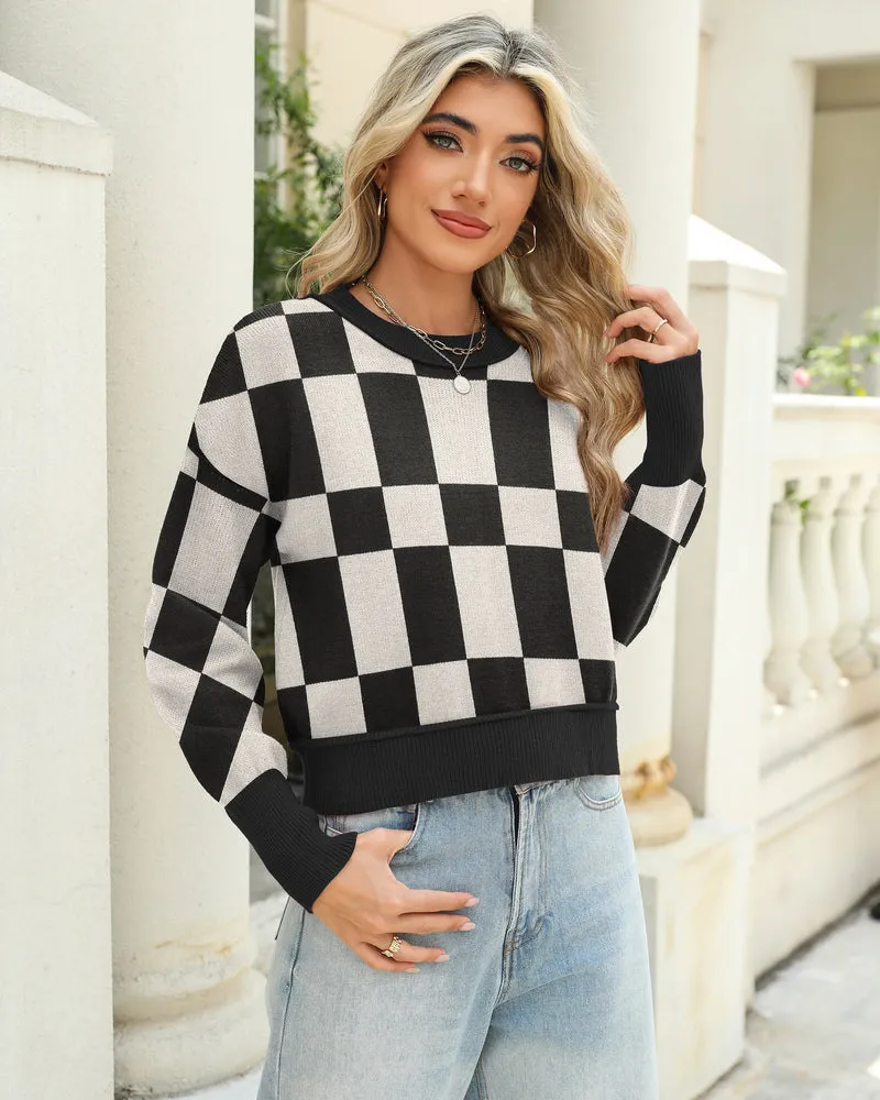 Zeagoo Womens 2024 Fall Crewneck Cropped Sweater