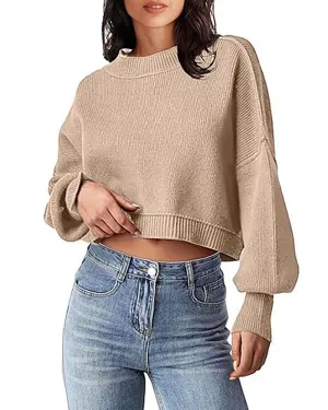 Zeagoo Womens 2024 Fall Crewneck Cropped Sweater