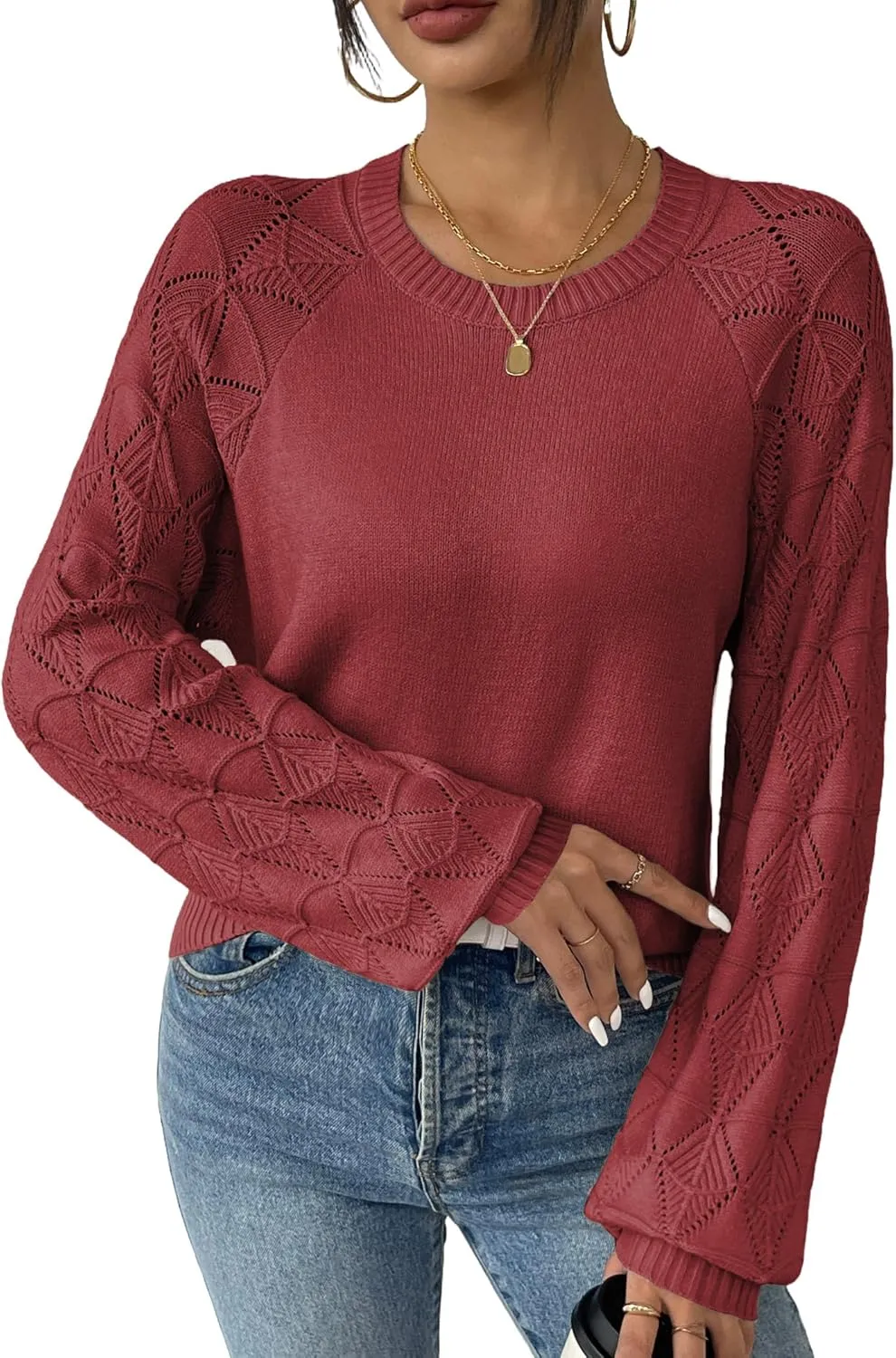 Zeagoo Womens Sweaters 2024 Long Sleeve Crew Neck Lightweight Pullover Knitted Fall Fashion Tops