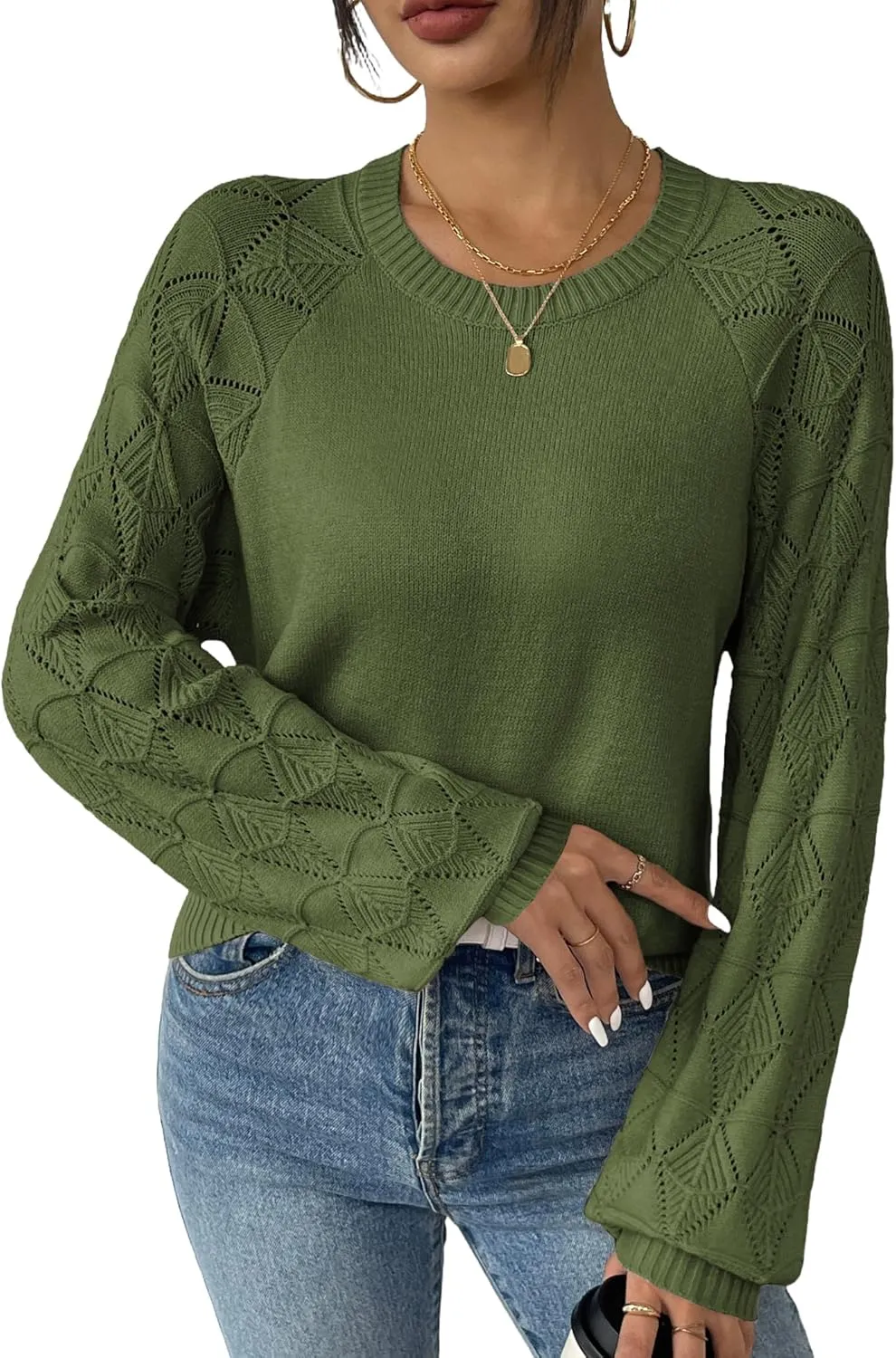 Zeagoo Womens Sweaters 2024 Long Sleeve Crew Neck Lightweight Pullover Knitted Fall Fashion Tops