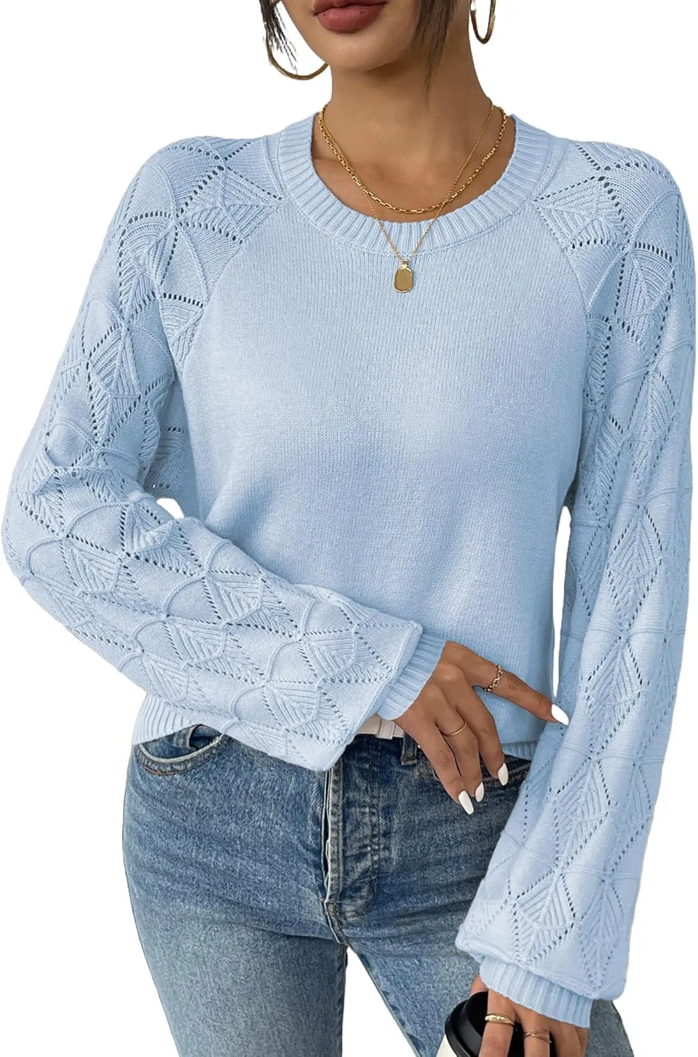 Zeagoo Womens Sweaters 2024 Long Sleeve Crew Neck Lightweight Pullover Knitted Fall Fashion Tops