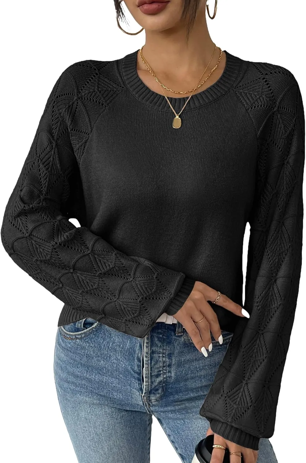 Zeagoo Womens Sweaters 2024 Long Sleeve Crew Neck Lightweight Pullover Knitted Fall Fashion Tops