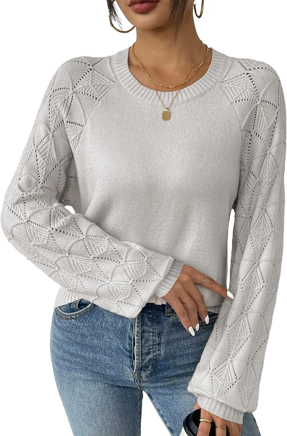 Zeagoo Womens Sweaters 2024 Long Sleeve Crew Neck Lightweight Pullover Knitted Fall Fashion Tops