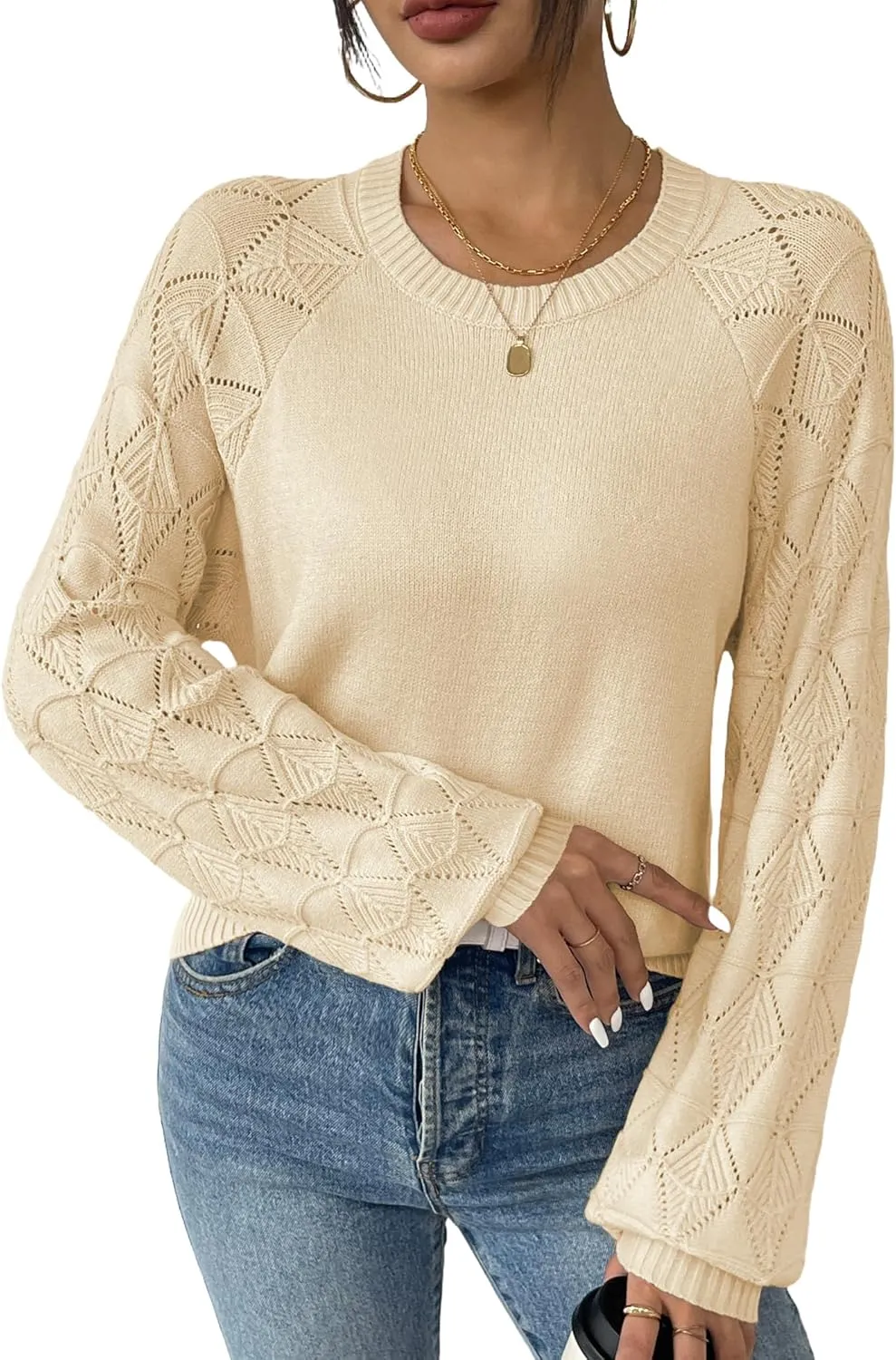 Zeagoo Womens Sweaters 2024 Long Sleeve Crew Neck Lightweight Pullover Knitted Fall Fashion Tops