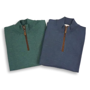 Zegna Baruffa Merino Wool Quarter Zip Sweater with Suede Zipper Trim