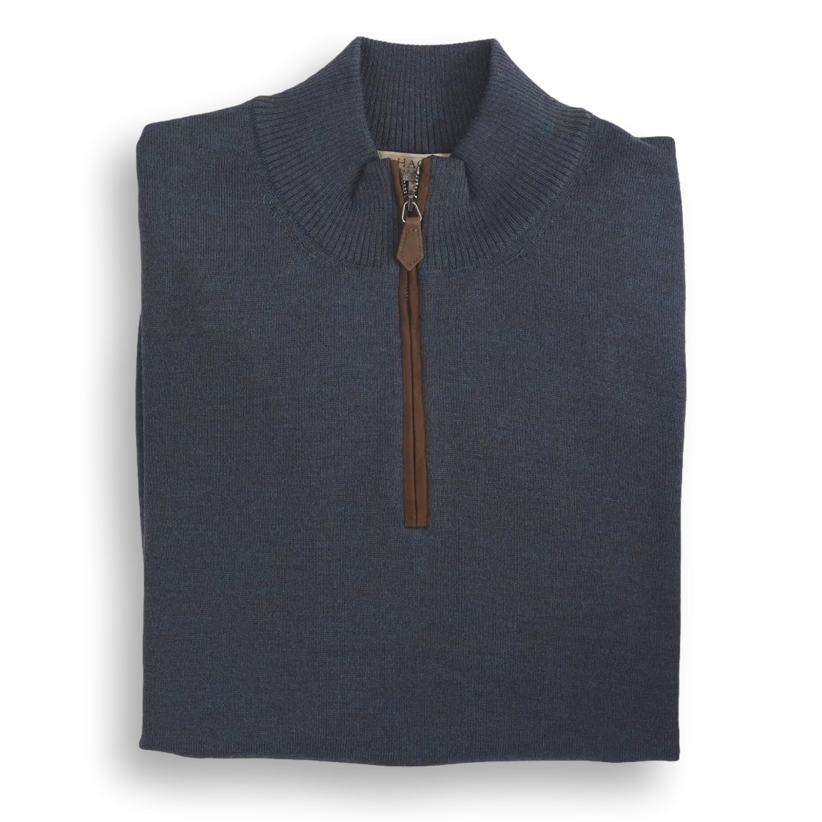Zegna Baruffa Merino Wool Quarter Zip Sweater with Suede Zipper Trim