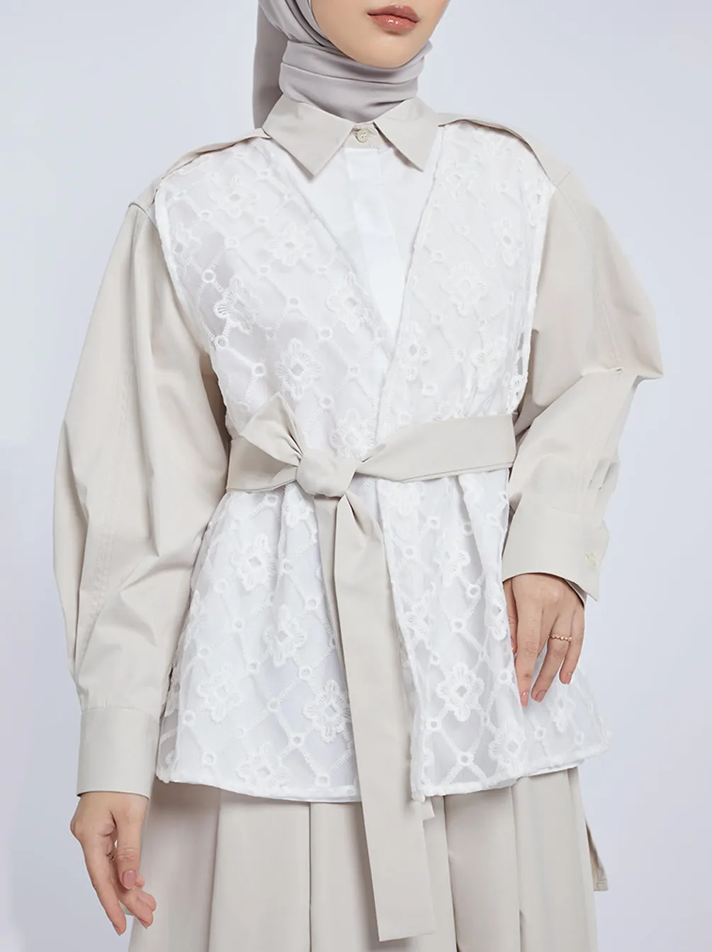 ZELA LACE BOXY TUNIC CREME