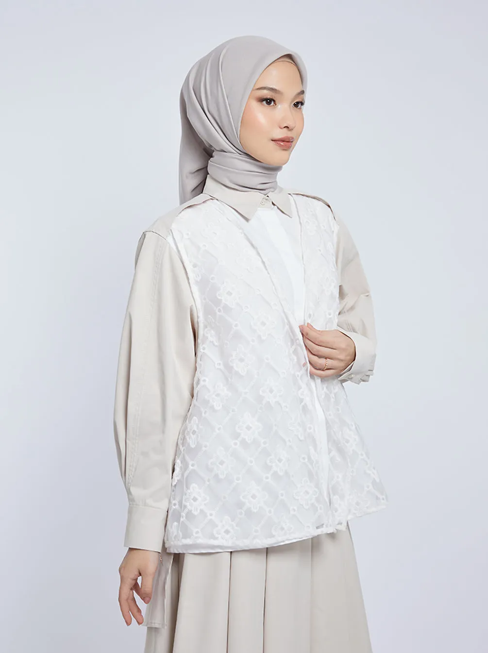 ZELA LACE BOXY TUNIC CREME