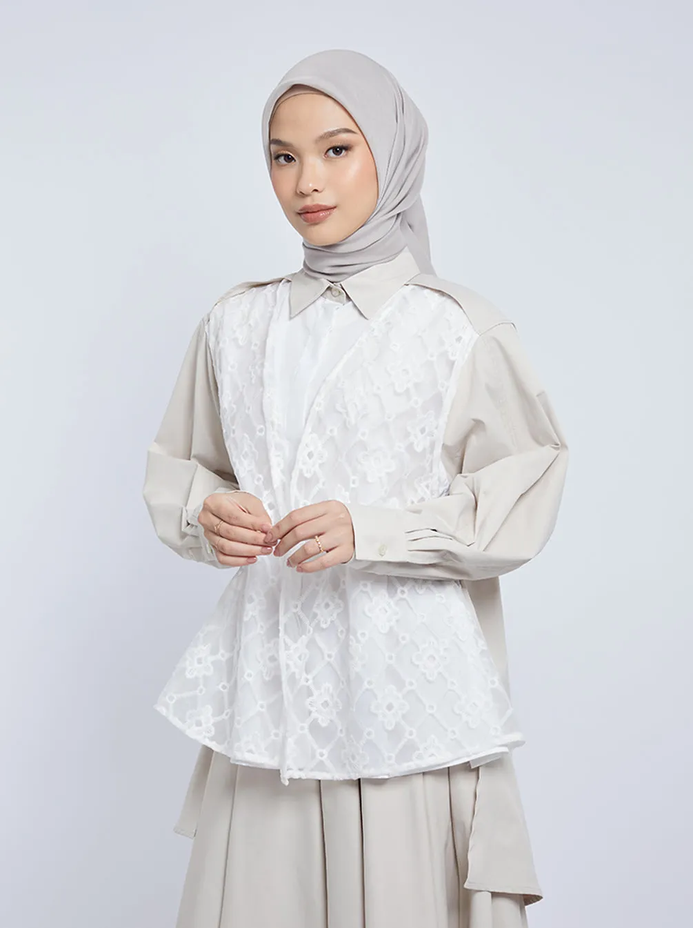 ZELA LACE BOXY TUNIC CREME