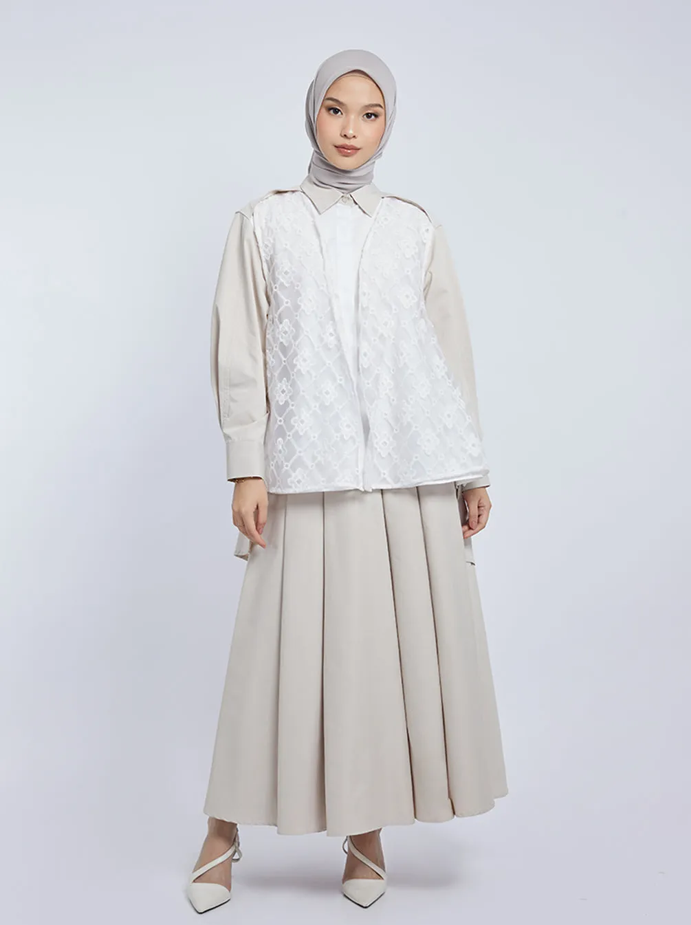 ZELA LACE BOXY TUNIC CREME