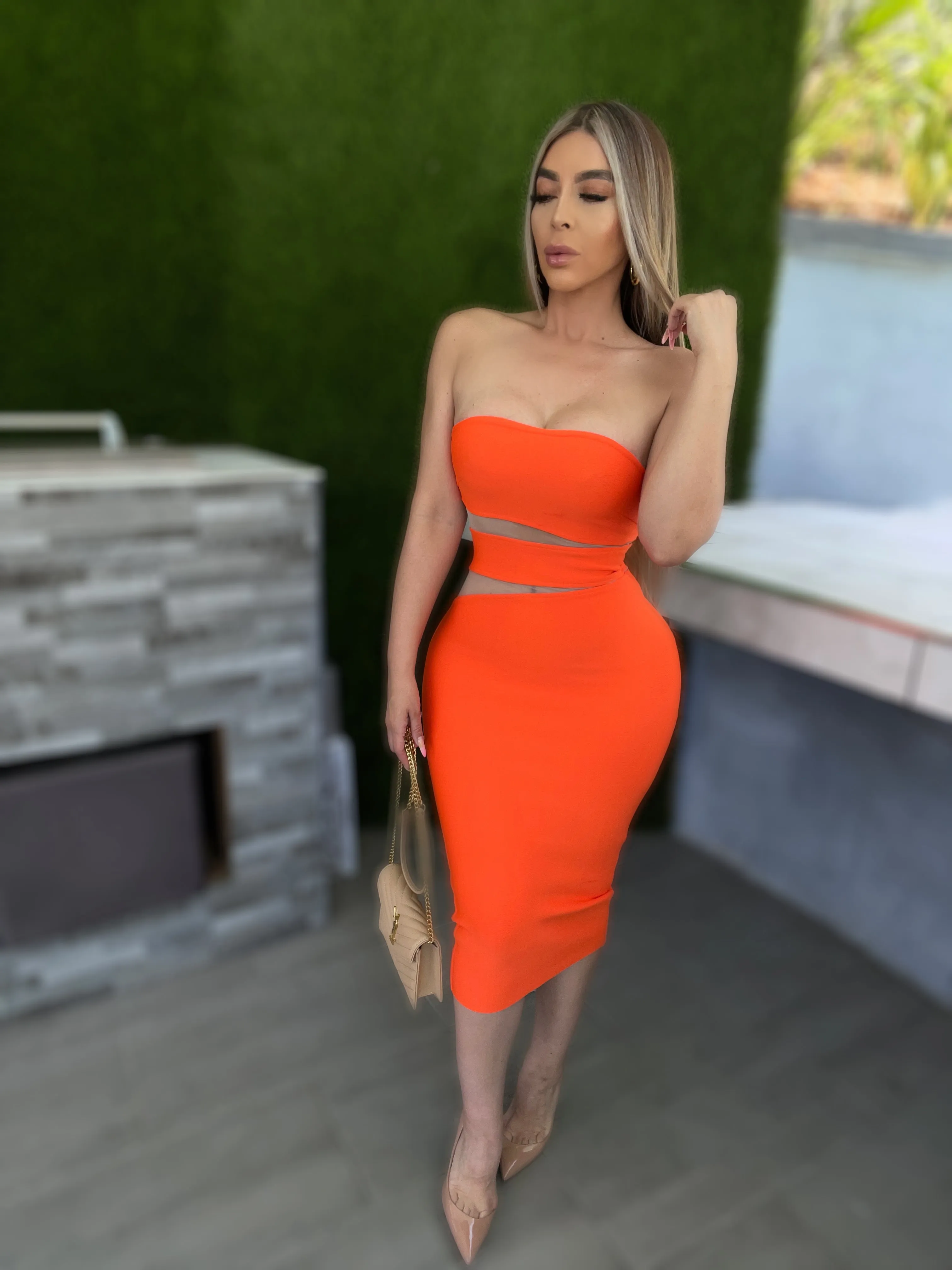 Zion Bodycon Midi Dress (Orange)