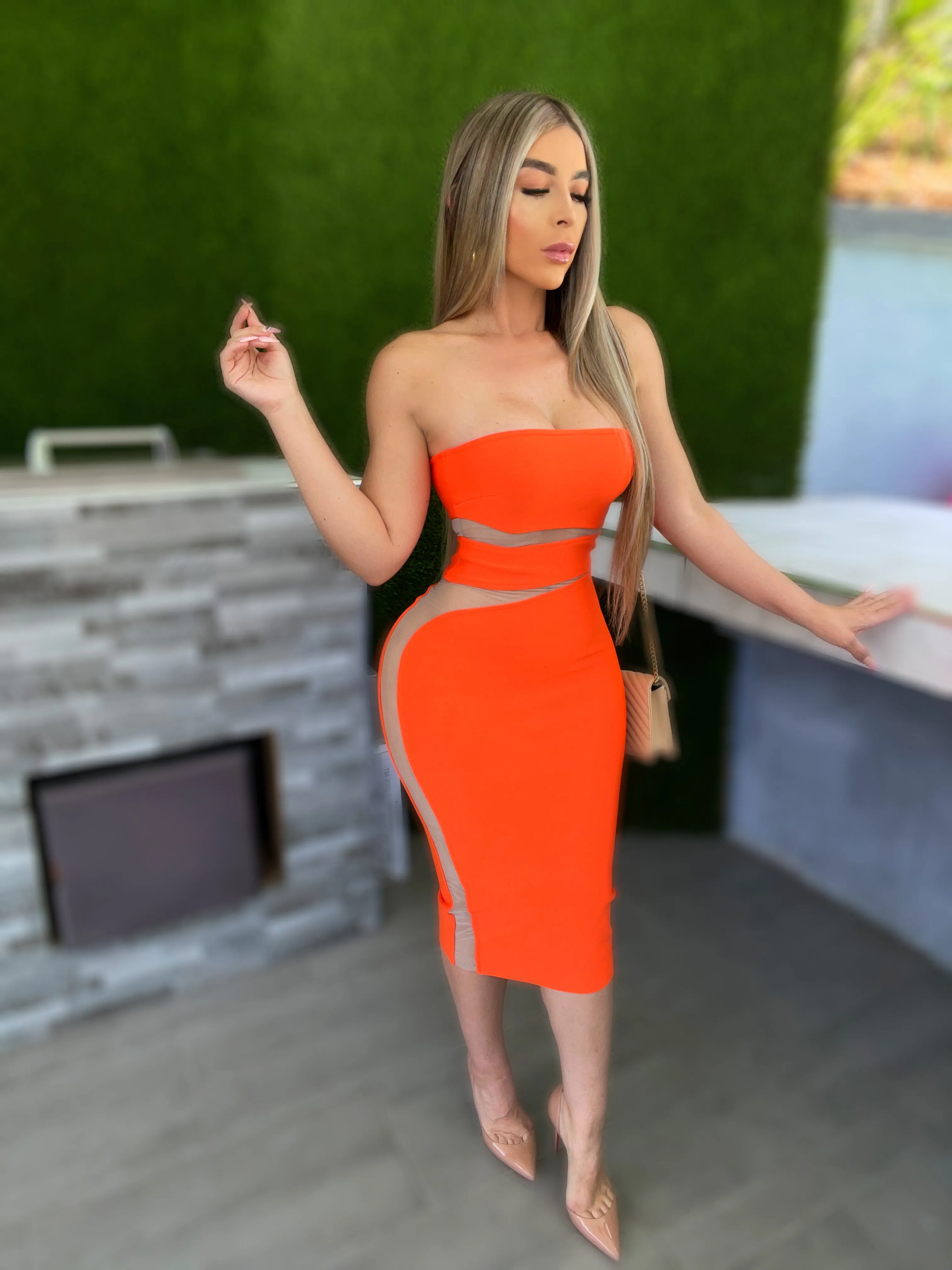 Zion Bodycon Midi Dress (Orange)