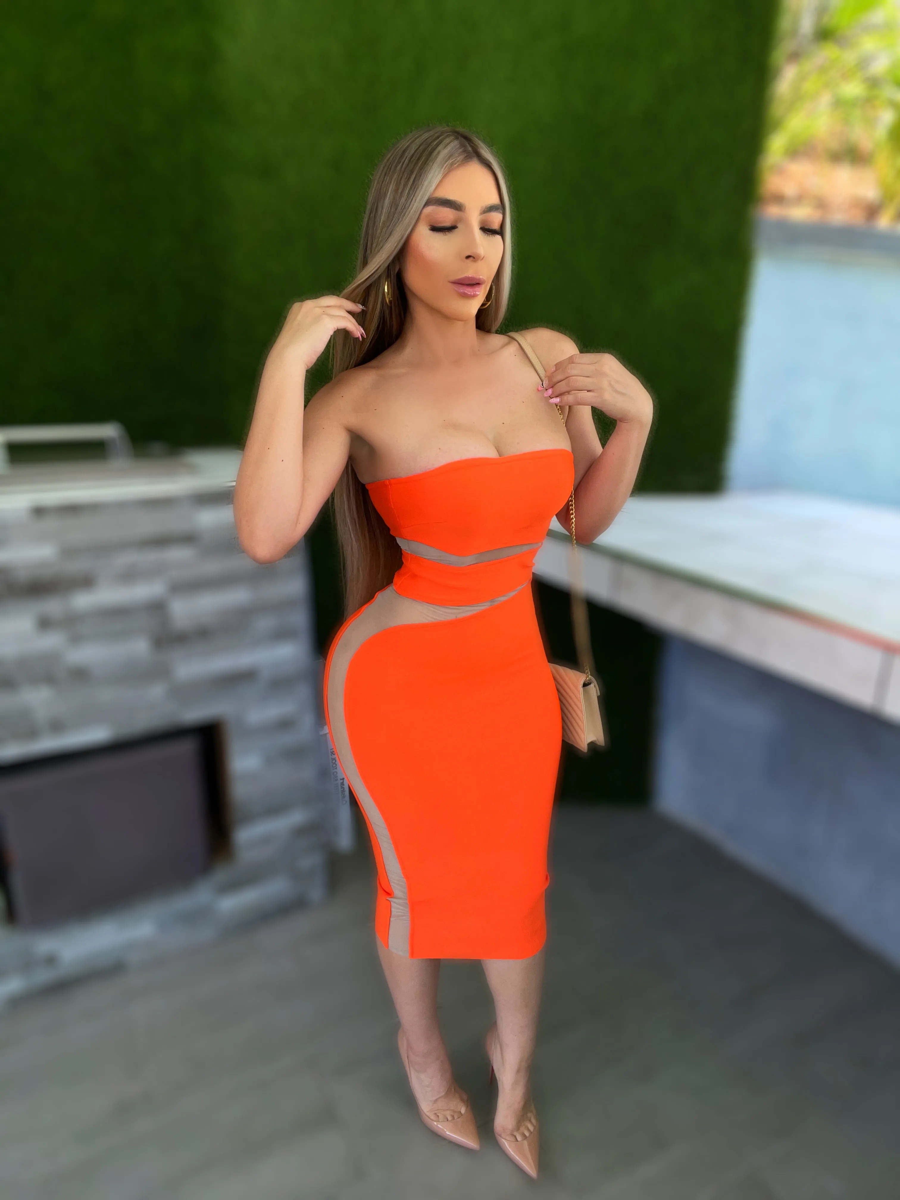 Zion Bodycon Midi Dress (Orange)