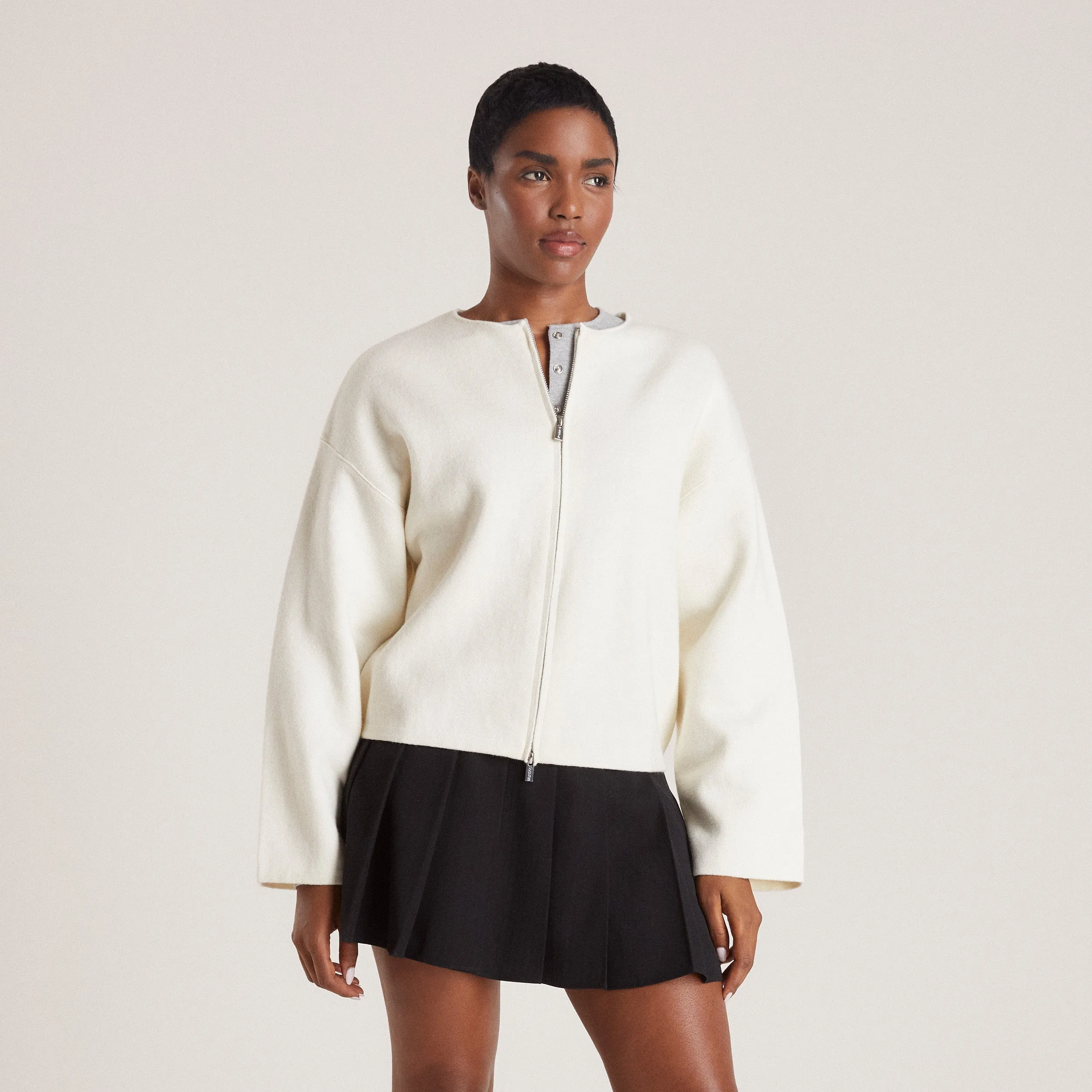 Zip-Up Cardigan - Creme